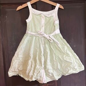 Green Gingham Sleeveless Dress with Bow